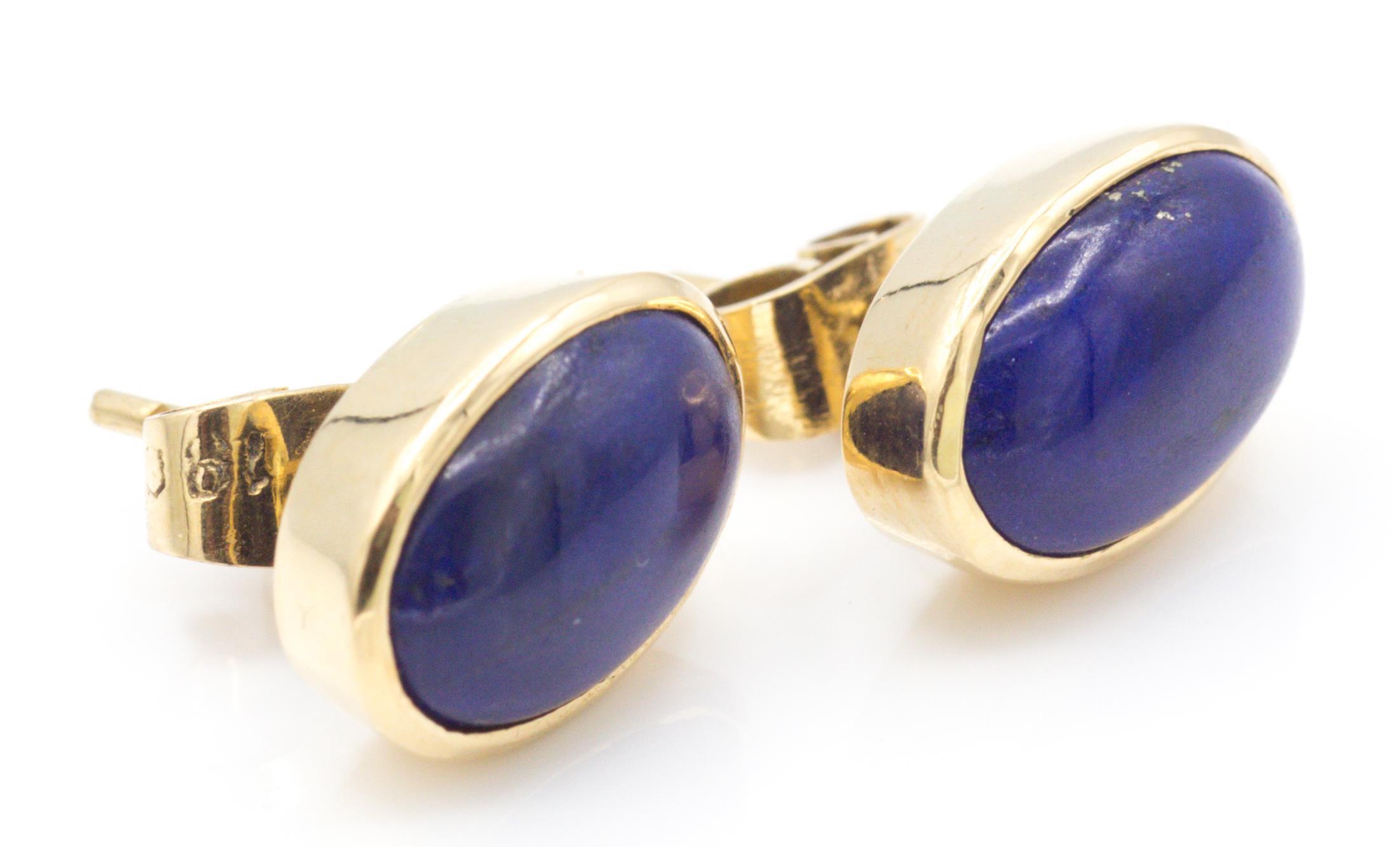 A Pair of Gold & Lapis Lazuli Earrings - Image 2 of 3