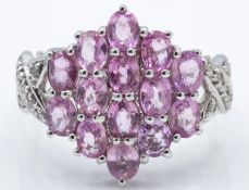 9ct White Gold Pink Sapphire & Diamond Cluster Ring.