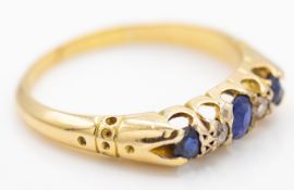 Edwardian 1903 Sapphire and Diamond Five Stone Ring