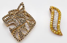 Two 9ct Gold & Fancy Coloured Diamond Necklace Pendants