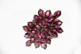 9ct Gold Rubellite Tourmaline & Diamond Cluster Ring