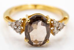 18ct Gold Brown Zircon & Diamond Ring