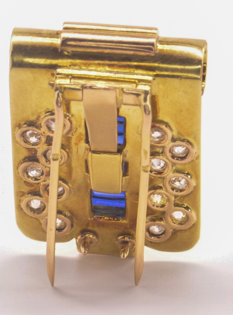 An Art Deco 18ct Gold French Sapphire & Diamond Dress Clip - Image 7 of 14