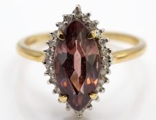 9ct Gold Pink zircon & Diamond Ring