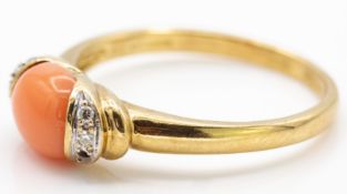 9ct Gold Hallmarked Coral & Diamond Cabochon Ring