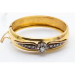 An Antique French 18ct Gold & Diamond Hinged Bangle