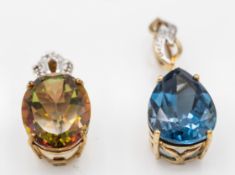 Two 9ct Gold & Topaz Necklace Pendants