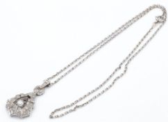 An Art Deco 18ct Gold Platinum & Diamond Pendant Necklace