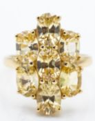 A Hallmarked 9ct Gold & Yellow Stone Cluster Ring