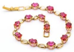 9ct Gold & Pinkish Red Topaz Bracelet