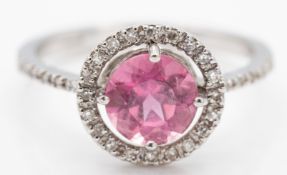 18ct White Gold Pink Tourmaline & Diamond Ring