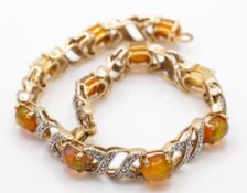 9ct Gold Diamond & Welo Opal Bracelet