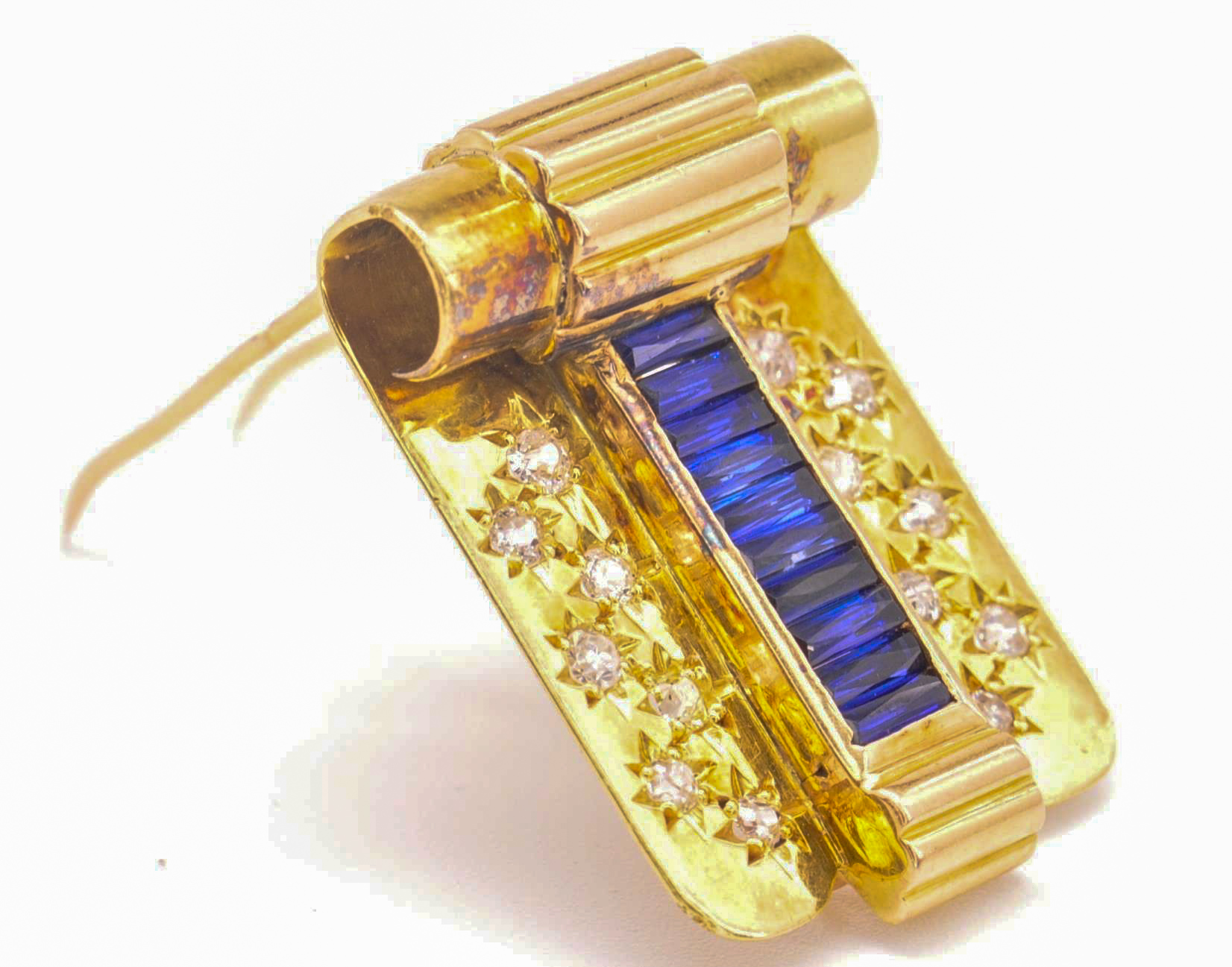 An Art Deco 18ct Gold French Sapphire & Diamond Dress Clip - Image 10 of 14