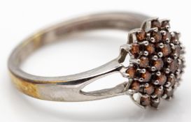 A Hallmarked 9ct Gold & Cognac Diamond Cluster Ring