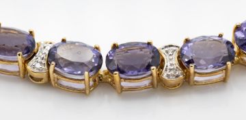 9ct Gold Diamond & Blueberry Quartz Bracelet