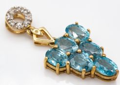 9ct Gold Zircon & Sapphire Necklace Pendant