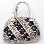 A 9ct White Gold Sapphire & Diamond Novelty Necklace Pendant Charm