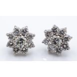 A Pair of 18ct White Gold & Diamond Cluster Earrings