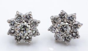 A Pair of 18ct White Gold & Diamond Cluster Earrings
