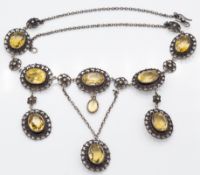 Edwardian Silver & Citrine Festoon Necklace Ring Earrings Parure