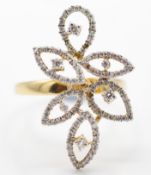 14ct Yellow Gold & Diamond Flower Branch Cocktail Dress Ring