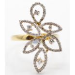 14ct Yellow Gold & Diamond Flower Branch Cocktail Dress Ring