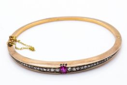 An Antique 18ct Gold Ruby & Diamond Hinged Bangle