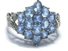 9ct White Gold Aquamarine & Diamond Cluster Ring