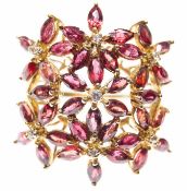 9ct Gold Ruby & Sapphire Floral Cluster Ring