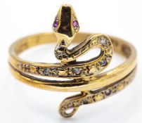 9ct Gold Ruby & White Stone Snake Serpent Ring