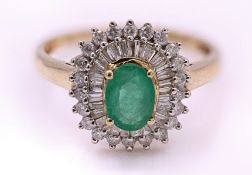 18ct Gold Emerald and Diamond Cluster Ring