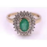 18ct Gold Emerald and Diamond Cluster Ring