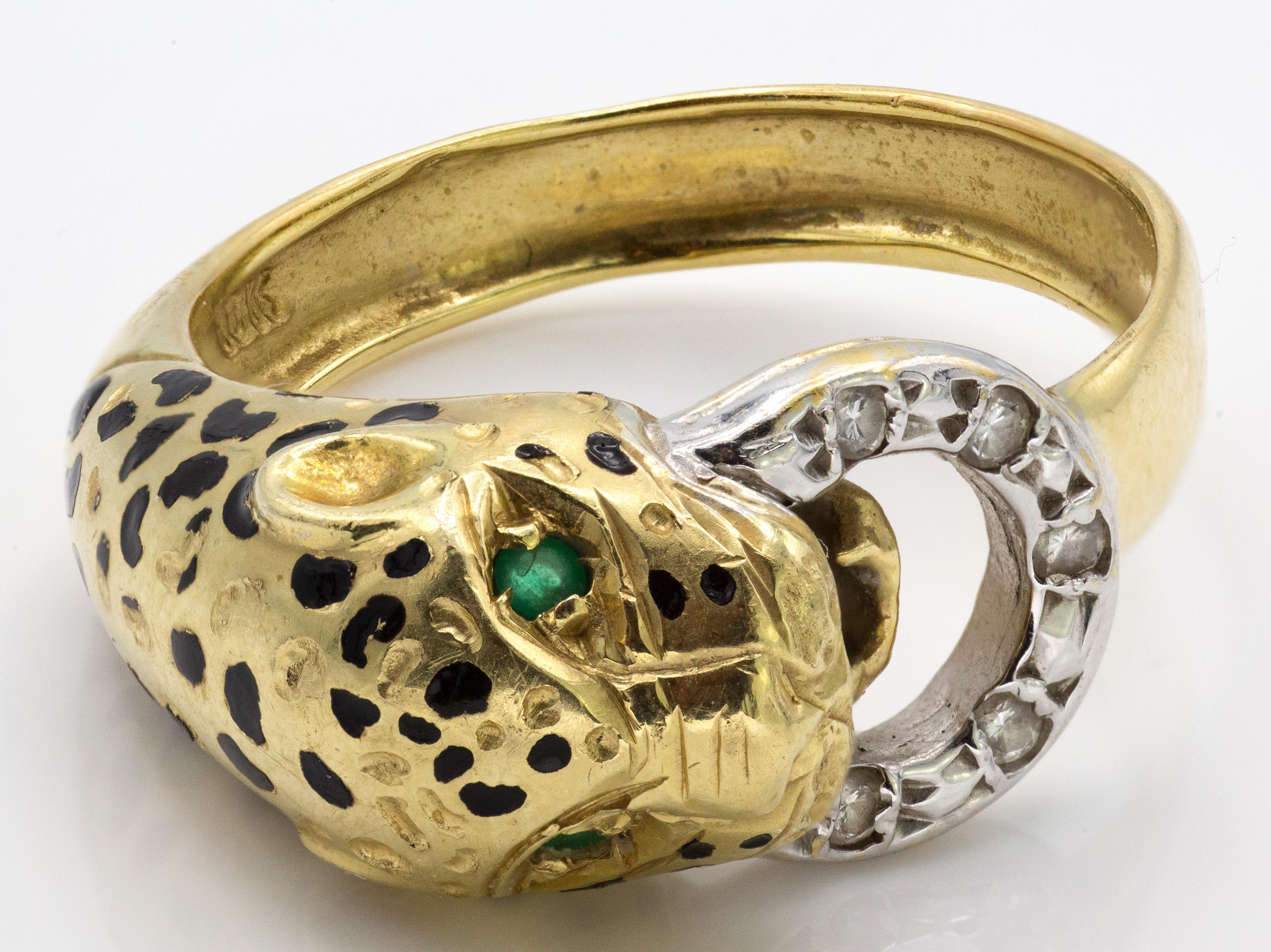 18ct Gold Emerald & Diamond Figural Leopard Ring - Image 2 of 4