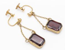 A Pair of Antique 9ct Gold & Garnet Drop Earrings