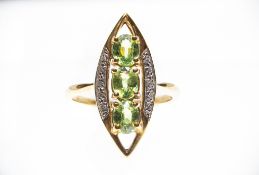 9ct Gold & Demantoid Garnet Three Stone Ring