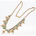 An Antique Gold Pearl & Turquoise Fringe Necklace