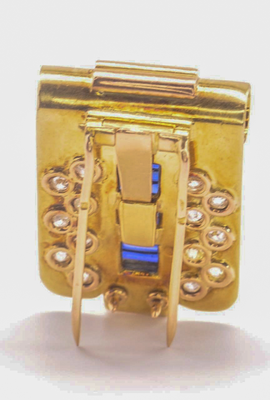 An Art Deco 18ct Gold French Sapphire & Diamond Dress Clip - Image 5 of 14