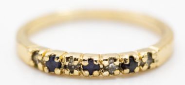9ct Yellow Gold Sapphire & Diamond Seven Stone Ring