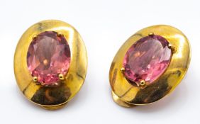 A Pair of 9ct Gold & Pink Tourmaline Earrings