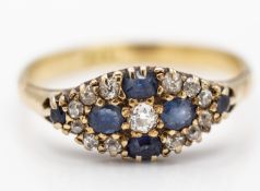 18ct Gold Sapphire & Diamond Cluster Ring