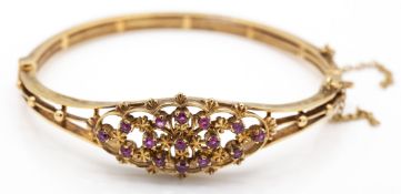 9ct Gold Hallmarked Ruby Cluster Bracelet Bangle