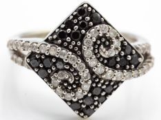 A 9ct White Gold Black & White Diamond Cocktail Ring
