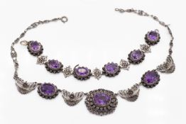 An Antique Edwardian Silver & Amethyst Necklace Bracelet Parure