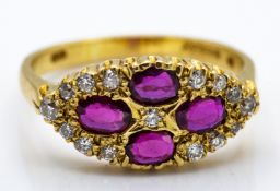 18ct Gold Ruby & Diamond London Hallmarked Cluster Ring