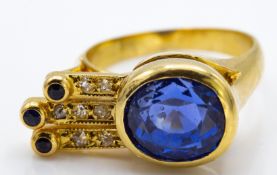 A French 18ct Gold Sapphire & Diamond Cocktail Ring