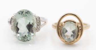 Two 9ct Gold & Brazilian Green Amethyst Rings