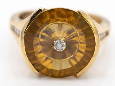 Glenn Lehrer 9ct Gold Citrine & Diamond Torus ring