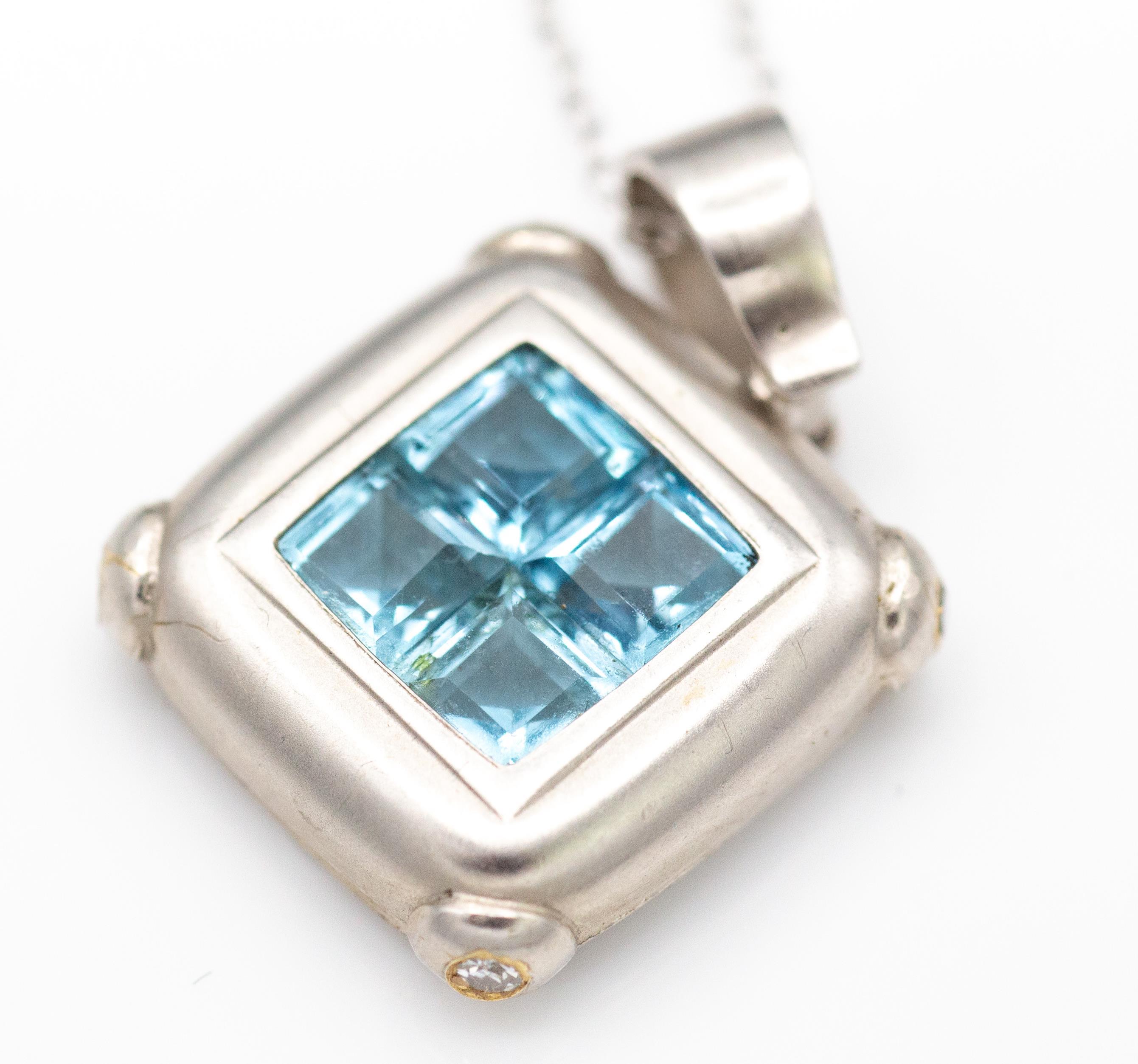 9ct White Gold & Aquamarine Pendant & Necklace Chain - Image 2 of 4