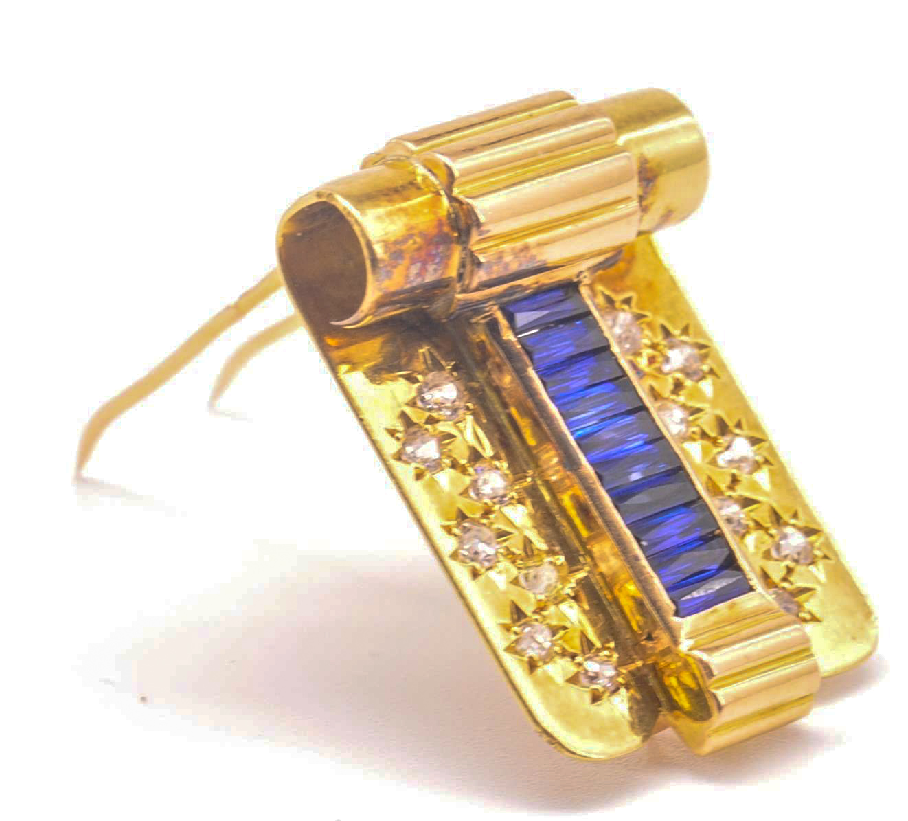 An Art Deco 18ct Gold French Sapphire & Diamond Dress Clip - Image 12 of 14