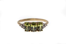 9ct Gold & Demantoid Garnet Three Stone Ring